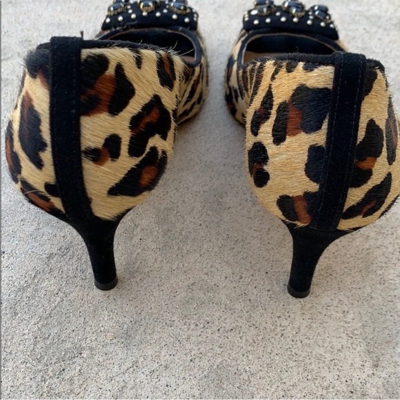 ANTONIO MELANI Pony Hair Leopard Print Peep Toe High Heels Women's Size 8.5 - Picture 5 of 8